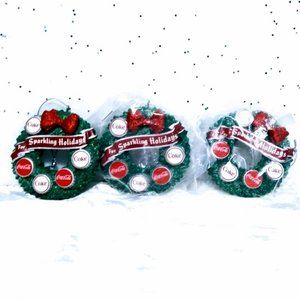 COCA-COLA BOTTLE CAP WREATH ORNAMENTS*KURT ADLER #CC2152* 3Pc Set*